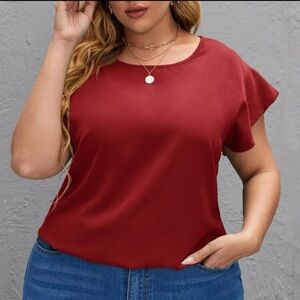 NEW Plus Ruffle Sleeve Keyhole Back Blouse